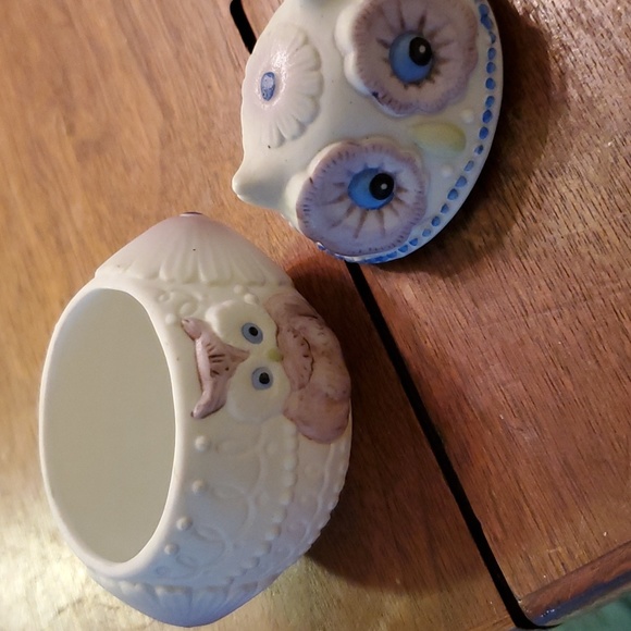 Lefton China |  Lefton Hand Painted Bisque Porcelain Owl Trink Box - Picture 2 of 4